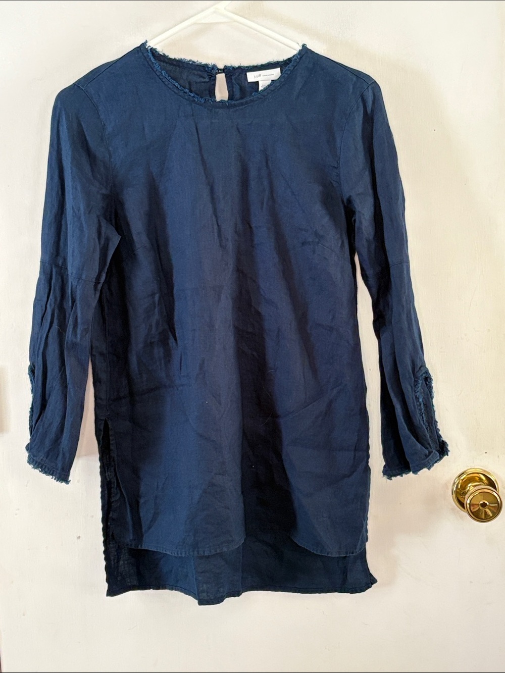 J Jill navy linen long sleeve tunic with frayed edges Size XS